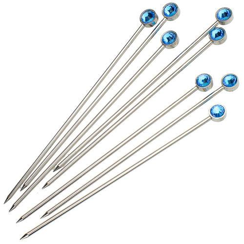 Blue Gem Crystal and Steel Cocktail Picks (Set of 8) by Prince of Scots