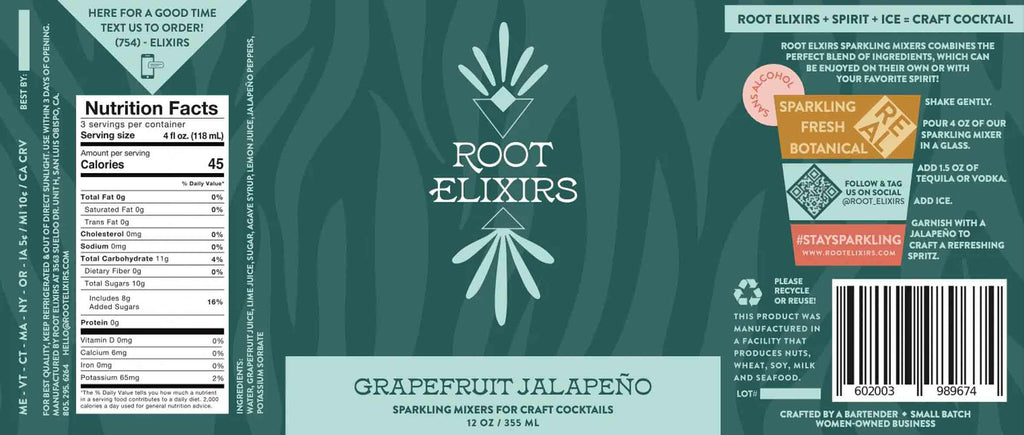 Grapefruit Jalapeno Sparkling Mixer by Root Elixirs