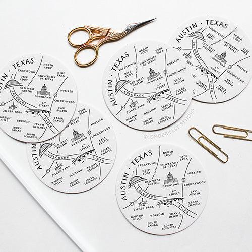 Austin Neighborhoods Letterpress Coasters (Pack of 10) by Onderkast Studio