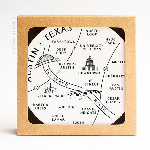 Austin Neighborhoods Letterpress Coasters (Pack of 10) by Onderkast Studio