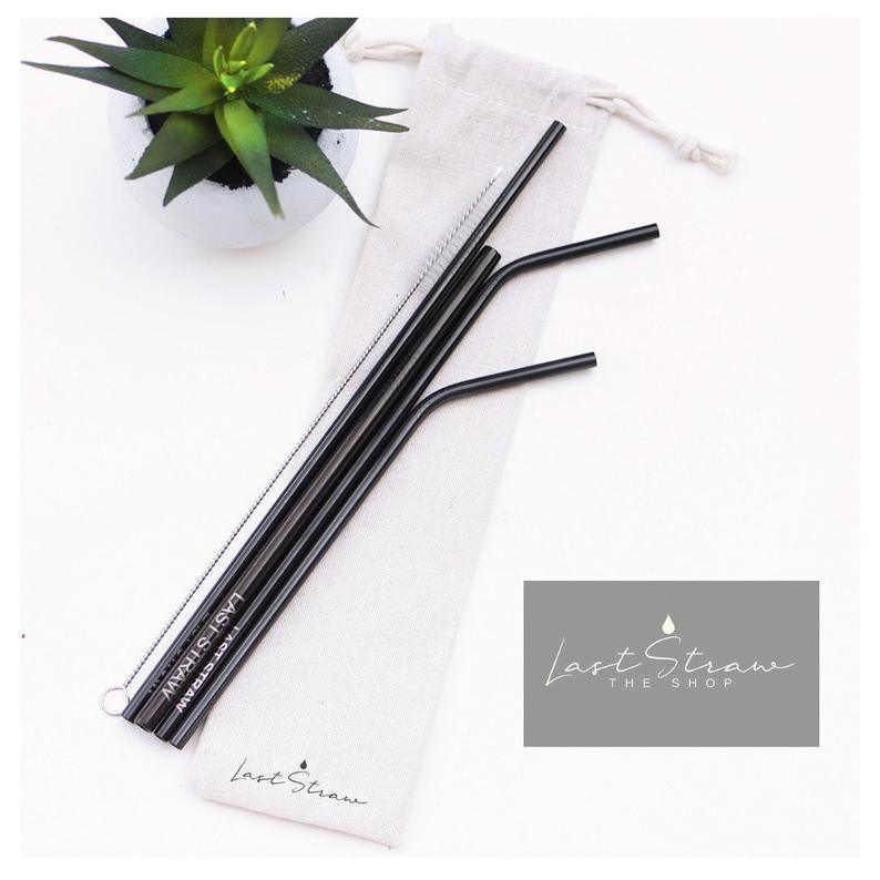 Black Reusable Stainless Steel Straws (6-piece set) by The Last Straw