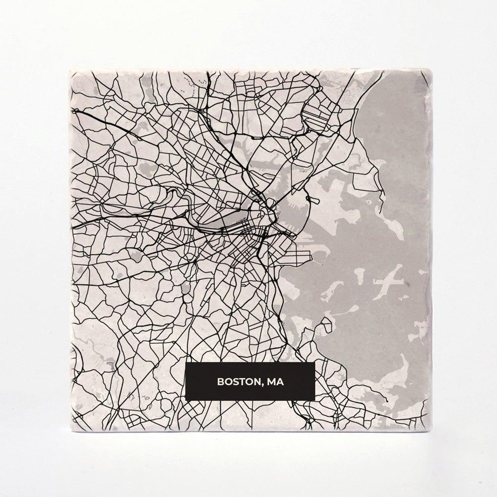 Boston | City Map Absorbent Tile Coaster by Versatile Coasters