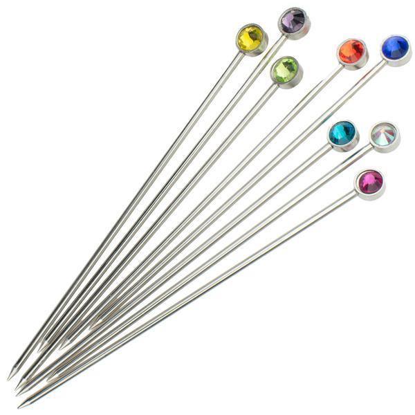 Colorful Gem Crystal and Steel Cocktail Picks (Set of 8) by Prince of Scots