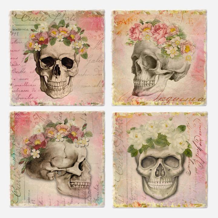Floral Skulls Absorbent Tile Coasters (Set of 4) by Versatile Coasters