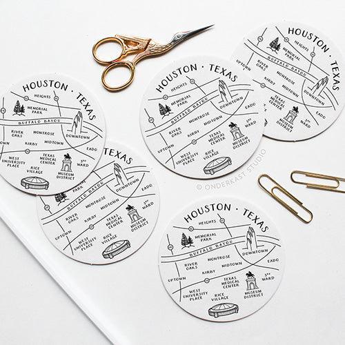 Houston Neighborhoods Letterpress Coasters (Pack of 10) by Onderkast Studio