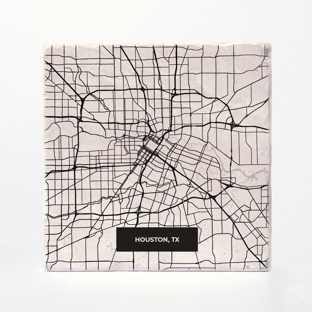 Houston | City Map Absorbent Tile Coaster by Versatile Coasters