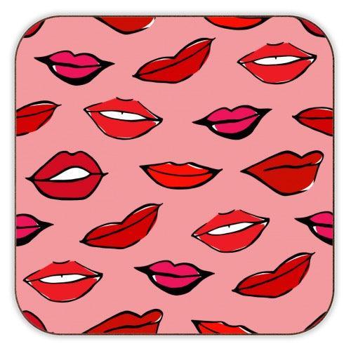 Kissing Red Lips Coaster by Art Wow