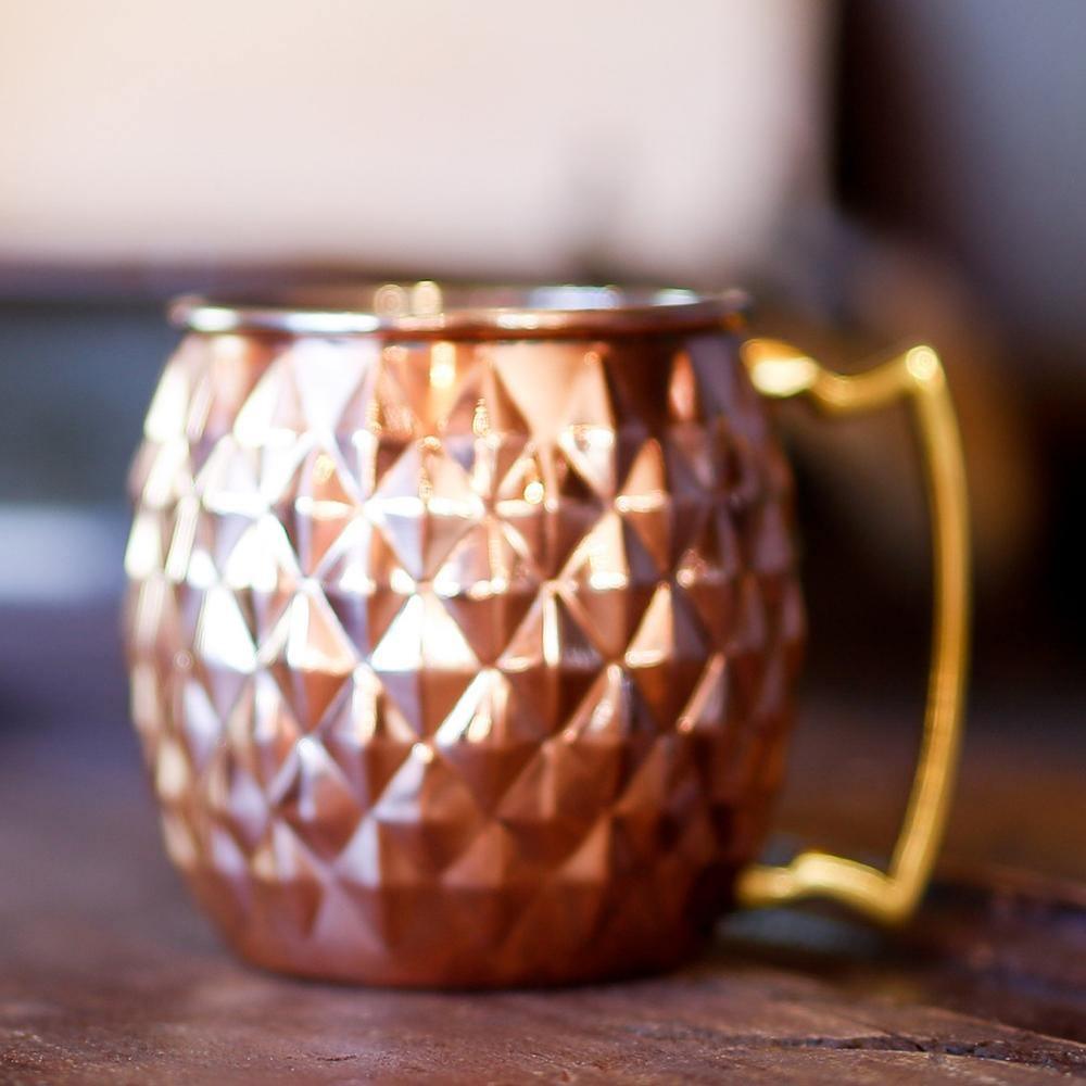 Diamond Embossed Barrel Copper Mug (16oz) by Butte Copper Co.