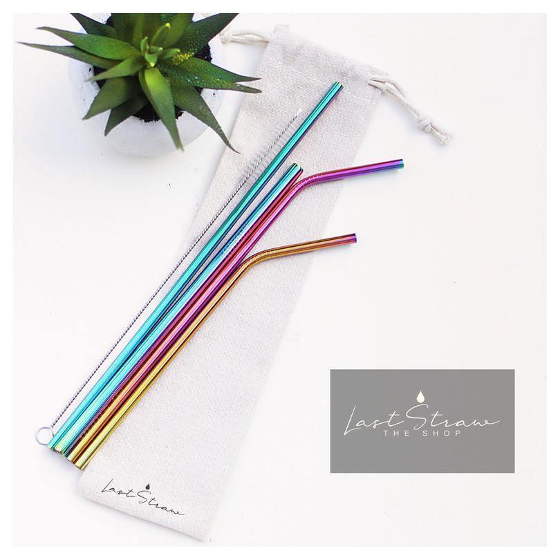 Rainbow Reusable Stainless Steel Straws (6-piece set) by The Last Straw