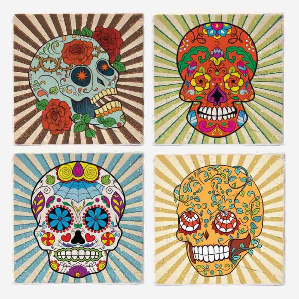 Sugar Skulls Absorbent Tile Coasters (Set of 4) by Versatile Coasters