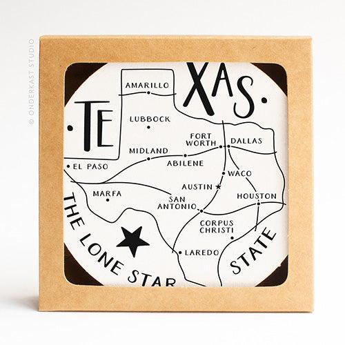 Texas State Map Letterpress Coasters (Pack of 10) by Onderkast Studio